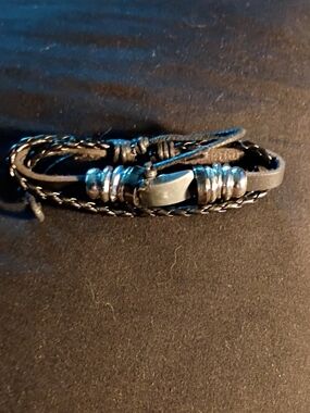 Black Braided Leather Beaded Bracelet